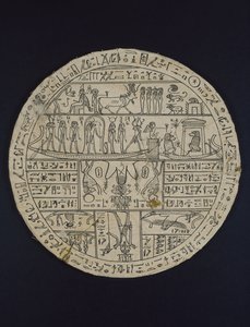 为Tasheritenkhonsu制作的Amuletic盘（hypocephalus），公元前664-525（亚麻和石膏）