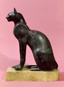 猫的雕塑，晚期（青铜）。 作者 埃及第26王朝