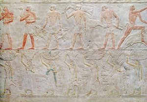 描绘人们携带食物的救济，来自Akhethotep，旧王国的Mastaba，公元前240年（画石灰石）