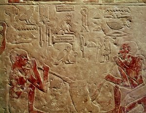 浮雕描绘玻璃鼓风机，来自Kaemrehu的Mastaba，Saqqara，旧王国，公元前2325（绘石灰石）