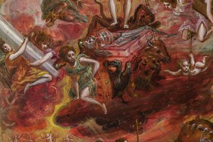 便携式祭坛：中央面板描绘了基督教骑士的寓言，细节 2384586（面板上有蛋彩画） 作者 埃尔·格列柯