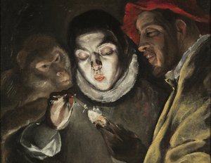 寓言》--多米尼克斯-西奥托科普洛斯（又名埃尔-格列柯，1541-1614 年）的画作，布面油画（50.5x63.6 厘米），约 1580 年--（《寓言》，埃尔-格列柯的布面油画）--马德里普拉多博物馆（西班牙） 作者 埃尔·格列柯