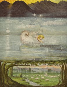大海上的金色小船（彩色石版画）
