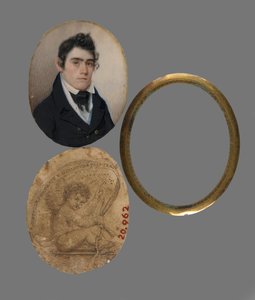John Haslett MD的肖像，1822年（象牙肖像，印刷名片（背纸）和黄铜衬里和镜片）