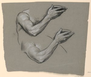素描，两只男性手臂的细节，约 1885 年 作者 伊莱休·维德