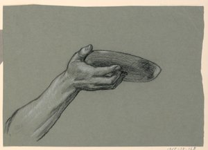 素描，前臂和手握圆形物体的细节，约 1885 年 作者 伊莱休·维德