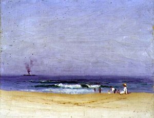 在海滩上（布面油画 作者 艾略斯·格鲁纳（Elioth Gruner）