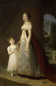 那不勒斯和西西里岛女王卡罗琳·波拿巴的肖像1782-1839，和她的女儿莱蒂齐亚，1807年 作者 伊丽莎白·路易丝·维吉·勒布朗