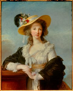 Yolande Gabrielle Martine de Polastron 的肖像，Polignac 公爵夫人（1749-1793）带着草帽绘画，Marie Elisabeth Louise Vigee Le brun（或 Vigee-Lebrun 或 Vigee Lebrun）（1755-1842）1782 年太阳。 0,92x0,73 m - 公爵夫人的肖像 - 肖像 作者 伊丽莎白·路易丝·维吉·勒布朗