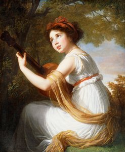 坐着四分之三长的艺术家女儿肖像，弹吉他，约于1797年 作者 伊丽莎白·路易丝·维吉·勒布朗