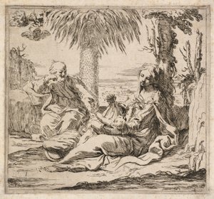 飞往埃及途中的休息 作者 伊丽莎白·赛拉妮（Elisabetta Sirani）