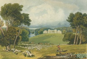 Holkham Hall，诺福克的视图，由Robert Havell（1769-1832）1818（彩色雕刻）刻 作者 伊丽莎白布莱克威尔