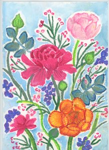 小牡丹花束，2018（油画棒）