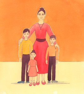 母亲爱护自己的孩子，给上帝带来喜悦，2005 年（纸上水彩画） 作者 伊丽莎白王