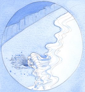 当在沙子中挖出一个空洞时，大海的浪涌涌入，所以神圣的生命涌入一个灵魂，他的灵魂通过爱被“清空”以接受它，2002年（纸上w - c） 作者 伊丽莎白王