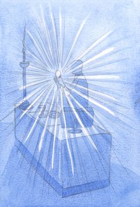 在“ Corpus Christi”盛宴（基督的圣身和鲜血）上，来自高架的主人发出的灿烂光线，2001年（纸上w - c） 作者 伊丽莎白王
