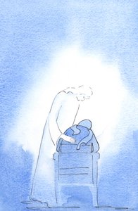 在复活节的守夜节上，基督俯身坐在我的椅子上，展示出多么高兴，2003年（纸上写有w - c） 作者 伊丽莎白王