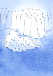 基督和他在天堂的圣徒以极大的怜悯压低了他在地上的朋友们，他们在冥想着他的《 2002年的激情》（纸上写有） 作者 伊丽莎白王