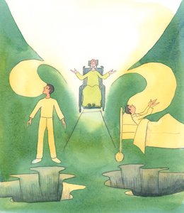 基督说过，通过与祂联合献上我们的苦难，为他人代祷，我们可以（靠着祂的恩典）拯救人们免于犯下弥天大罪，或拯救奄奄一息的罪人免于不思悔改而堕入地狱，2005 年（纸上水彩画） 作者 伊丽莎白王