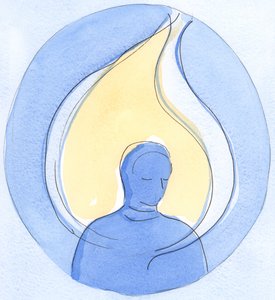 在圣餐中，基督在灵魂中的同在，就像一团大火，烧掉了小毛病，升到了天堂，2002年（纸上写有水） 作者 伊丽莎白王
