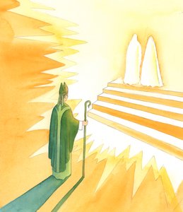 每一位主教终有一天都要向基督交待，他在世时为拯救他所看护的人的灵魂所做的一切，看护基督的羊群，2005 年（纸面水彩画） 作者 伊丽莎白王