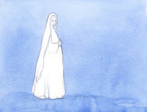 许多月以来，圣母一直在子宫里怀抱基督。她有时间反思自己在2002年上帝计划中的角色（纸上写有w - c） 作者 伊丽莎白王