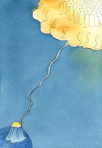 从宽限期开始，一架绳梯一直向上延伸到基督和圣徒在天堂等着向那些持之以恒的人致意的地方，2003年（纸上写真） 作者 伊丽莎白王