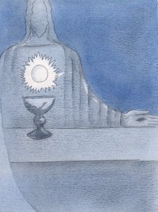 我在坛上看见了耶稣，确实在场。我看到主持人闪耀着“作为他的心”，2000年（纸上写有w - c） 作者 伊丽莎白王