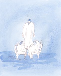 如果我记得基督永远存在，无论我在哪里与朋友交谈，我就更有可能 "权衡 "每一个字，2004 年（纸面水彩画） 作者 伊丽莎白王