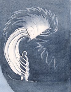 在圣餐中，基督的身影像斗篷一样笼罩着我们，以天赐的恩宠温暖着我们，安慰着我们，2000年（纸上有水） 作者 伊丽莎白王