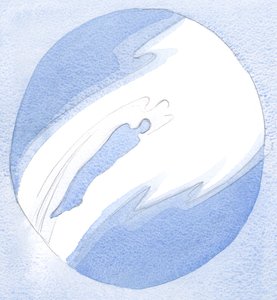 为了回应祈祷，一位天使俯冲到一个耶稣忠实朋友的灵魂，并迅速举起他向天堂里的耶稣打招呼。（2001年，纸上写真） 作者 伊丽莎白王