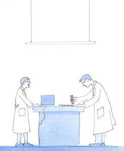 所有科学家都不可能抵挡住诱惑，以不道德的手段创造出新的人兽生命形式，2005 年（纸面水彩画） 作者 伊丽莎白王