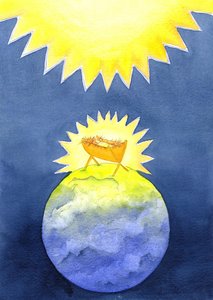 耶稣基督是神造的人。但他不是掌权而来到地上，而是作为一个无助的婴儿，2001年（纸上写真） 作者 伊丽莎白王