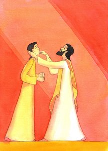 耶稣在祈祷中治愈了聋人，当他抬起眼向天堂时，（2001年，带纸） 作者 伊丽莎白王