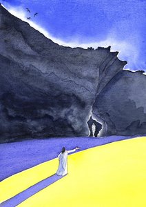 耶稣将拉撒路复活，2001年（纸上水） 作者 伊丽莎白王