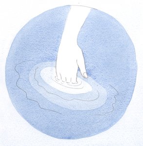 就像一只手几乎浸没在温水中一样，变化无常，充满神圣生命的灵魂在和平，永恒的荣耀中接受基督。（2001年，纸上写真） 作者 伊丽莎白王