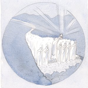 在神圣传统的道路上，高高举起圣经，老师们走着：与所有人民一起的主教和牧师。，2001年（纸上水墨） 作者 伊丽莎白王