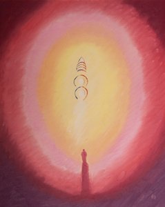 圣徒和天使聚集在三个神圣的人周围。父神以三冠王冠“加冕”，2001年（船上有油） 作者 伊丽莎白王