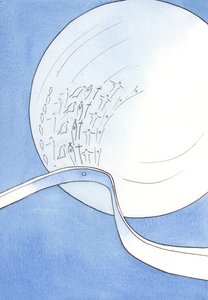 弥撒奉献是人类生命与神性生命之间的“交汇点”，就像一条缎带碰到一个球体，2002年（纸上w - c）