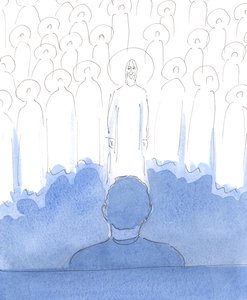 当我们祈祷时，圣徒与我们同在，与基督同在。他们为我们内心深处的爱而高兴，并在我们尊敬他们的同时，以崇敬的言语和手势来称赞他们，并崇拜和赞美三位圣人。 作者 伊丽莎白王