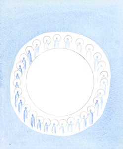 三位神圣的人团结一致，活跃在神格的统一中，仿佛在不断交往中盘旋，2003年（纸上w - c） 作者 伊丽莎白王
