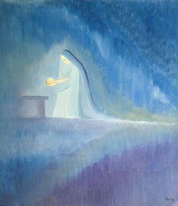 圣母玛利亚以其简单而快乐的方式照顾自己的孩子耶稣，2001年 作者 伊丽莎白王
