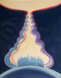 教会的祈祷，是通过耶稣与玛丽一起提供的，就像一条脐带，将我们连接到了天堂，2001年（船上有油） 作者 伊丽莎白王