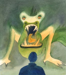 基督的敌人千方百计想让我们远离祷告，或远离祂的侍奉，2005 年（纸上水彩画） 作者 伊丽莎白王