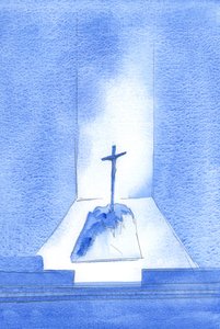 这是天主教信仰的核心：基督为拯救我们而死。并且在2002年以圣礼的形式在弥撒中再次展示和提供了同样的节约牺牲（纸上写有w - c） 作者 伊丽莎白王