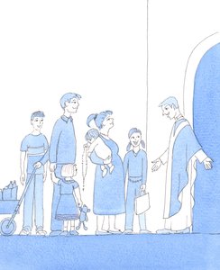 圣召有一个 "温床"：只要家庭相信并践行信仰，热爱基督和教会，服从他们的牧师，并培养他们的孩子珍惜他们的精神遗产，2005 年（纸面水彩画） 作者 伊丽莎白王