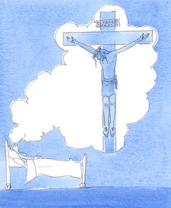 如果我们不能经常 "整理 "自己进行祈祷，或者必须在病床上或火车车厢里祈祷，我们也不必担心，2005 年（纸面水彩画） 作者 伊丽莎白王