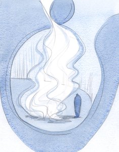 当我们发现所有的缺点和弱点并摆在基督面前时，真是恩典的篝火。（2001年，纸上写真） 作者 伊丽莎白王
