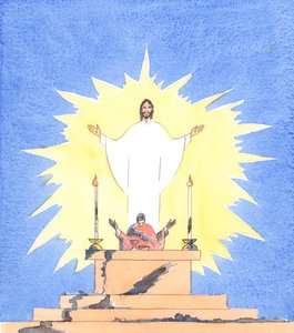 当牧师犯下大罪而不悔改时，就好像他在履行职责时玷污了他所接触的一切，2005 年（纸面水彩画） 作者 伊丽莎白王