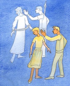 谁诅咒、打击、抛弃或 "摧毁 "配偶，谁就是在诅咒受难中的基督，2003 年（纸面水彩画） 作者 伊丽莎白王